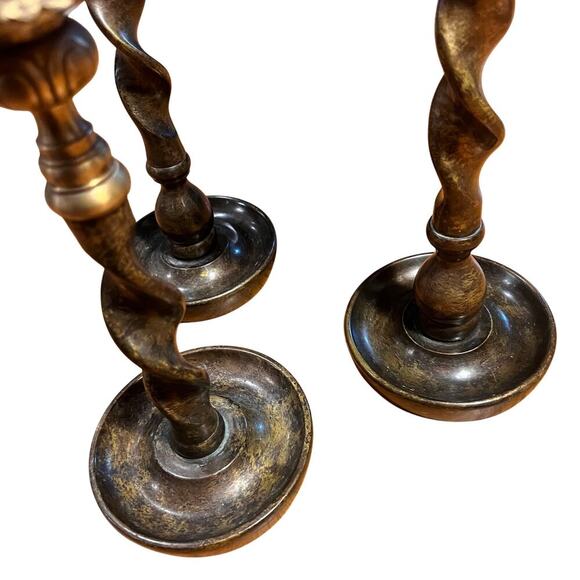 Set of 3 Vintage Maitland Smith Bronze & Brass Barley Twist Candle Holders Decor - Picture 4 of 5